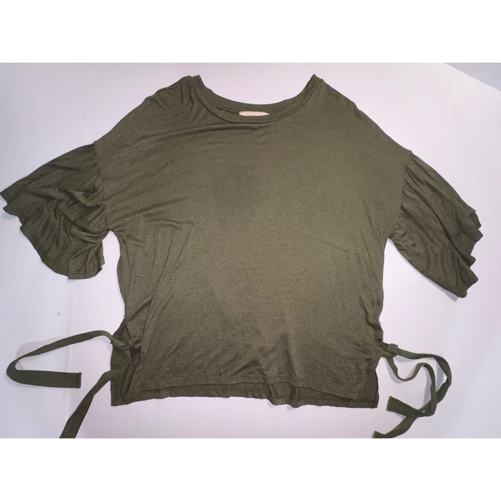 Coverstitched Womens Olive Green Bell Sleeve Side Tie Knit Top ET62207 Medium